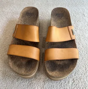 REEF Vista Higher Platform Slide Sandal Brown Vegan Leather Chunky Boho Beach thumbnail 1