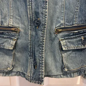 Old Navy Womens Medium Blue Denim Military Safari Jacket Zip Cargo Pockets Y2K thumbnail 3