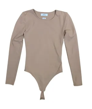 Babaton Contour Beige Long Sleeve Crew Neck Thong Bodysuit XS Stretch‎ thumbnail 1