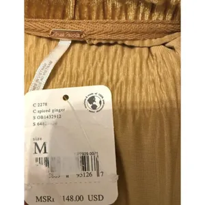 Free People $148 NWT My Best Velvet Blouse Top L/S ginger gold button up M thumbnail 4