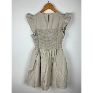 NWT English Factory Smocked Ruffle Sleeve Mini Dress Beige Small NWT BC225D thumbnail 3