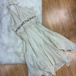 Vintage 1960s Handmade Embroidered Gauze Halter Maxi Dress Hippie Folk thumbnail 1