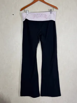 PINK Victoria’s Secret Allday Foldover Flare Leggings Pants in Black Pink L thumbnail 6