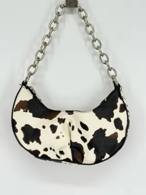 Cow Print Crossbody Purse Handbag Small Shoulder Bag Silver Chain Zip Closure thumbnail 3