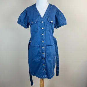 Maurices Denim Shirt Dress Small Button Up Stretch Coastal Cowgirl Boho Belted S thumbnail 9