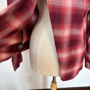 Shyanne Maroon Plaid Long Sleeve Rhinestone Embellished Open Back Button Down thumbnail 8