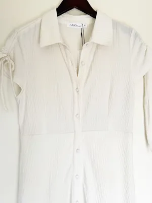 NWT SALTED HOUSES Boutique Collared Button-Front Midi Dress in Ivory Size Medium thumbnail 4