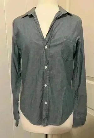 Frank & Eileen Tailored Button Up Shirt Top‎ Blouse Coastal Grandma Gray Blue thumbnail 1