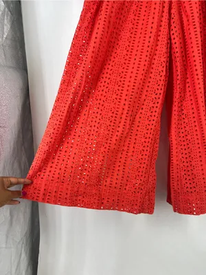Anthropologie Coral Eyelet Wide Leg Cropped Pants Culottes Orange Red Size 0 thumbnail 6