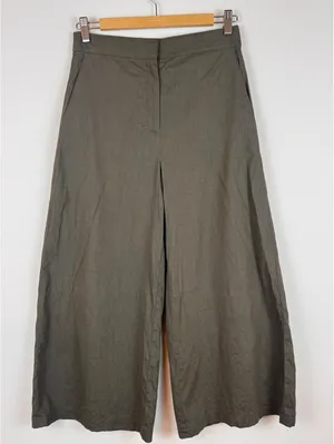 Theory Olive Green Stretch Crepe Wide Leg Cropped Pants High Rise Size 2 thumbnail 1