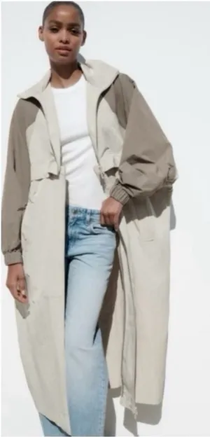 Zara 2 in 1 Parachute Jacket convertible full length coat rain waterproof thumbnail 1
