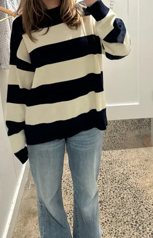 Edikted Striped Sweater Oversized Blue Navy thumbnail 1