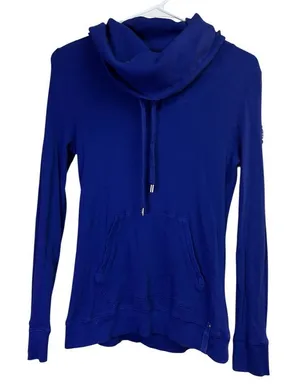 Lauren Ralph Lauren Active Waffle Knit Cowl Neck Kangaroo Pocket Blue Medium thumbnail 1