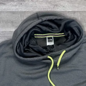 The North Face Funnel Neck Grey Sweatshirt Womens L Hooded Neon Green Stitching thumbnail 3