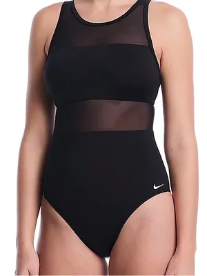 Nike Black Mesh-Inset High-Neck One-Piece Swimsuit size XL thumbnail 8
