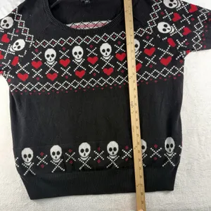 Torrid Plus 2 2X Sweater Skulls Heart Scoop Neck Whimsigoth Grunge Punk Emo Knit thumbnail 10