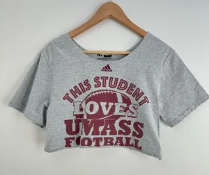 Adidas University of Massachusetts UMASS distressed cropped off the shoulder top thumbnail 1