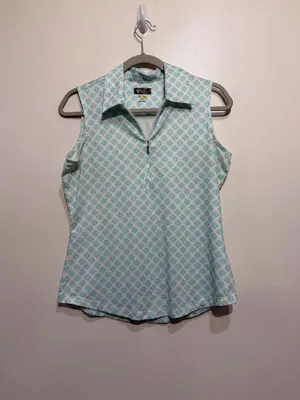 Greg Norman Play Dry Women’s Golf Polo Top Blue Green Shell Print Size Small thumbnail 2