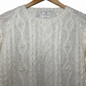 VTG Express Tricot Womens Size‎ S Handknit Mohair Wool Cable Knit Sweater Ivory thumbnail 4