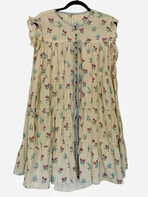 Free People Sundown Tunic Dress Printed Buttondown Cap Sleeve Ivory Size Large thumbnail 4