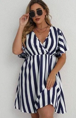 Adorable navy blue and white striped dress thumbnail 1