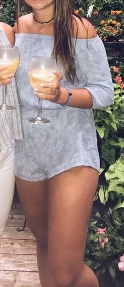 Blue Off The Shoulder Romper thumbnail 1