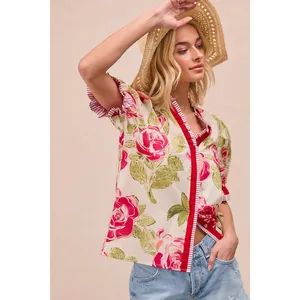 BiBi Floral Printed Woven Contrast Edge Ruffled Blouse‎ thumbnail 3