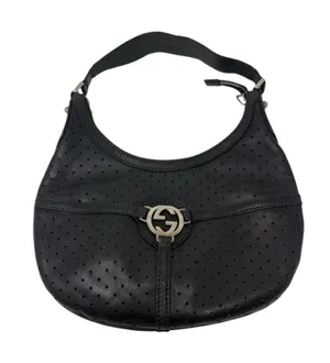 Gucci Reins Vintage Interlocking GG Perforated Leather Black Hobo Bag Purse thumbnail 1
