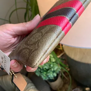 Authentic COACH Signature Coated canvas/stripes zip top card wristlet thumbnail 6