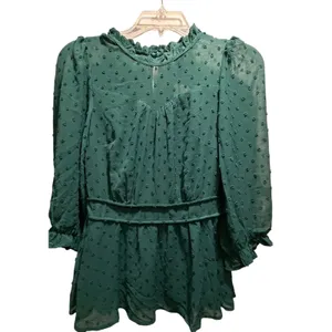 Monteau Los Angeles‎ Swiss Dot Peplum Top Green Ruffle Neck Long Sleeve Small thumbnail 2