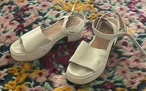 Anthropologie Cream Leather Heeled Sandals thumbnail 2