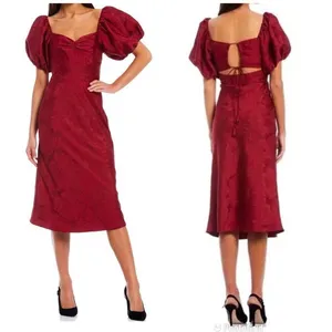 SACHIN & BABI‎ Dress Size 0 Cherry Red Gabby Puff Sleeve Midi Open Tie Back New thumbnail 2