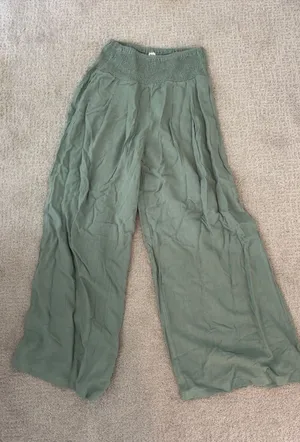 green wide legged linen pants boho thumbnail 1