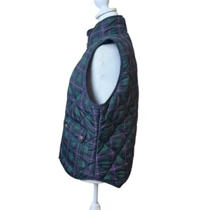 J Crew‎ Quilted Puffer Vest Tartan Plaid Navy Green Purple Size Medium Preppy thumbnail 3