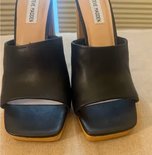 Steve Madden Black Leather Mules heels! Never worn new! thumbnail 1