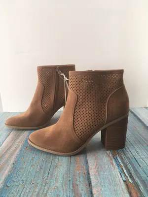 Laser Cut Ankle Boots, Size 8 Tan thumbnail 2