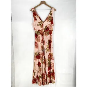 Paper Heart Maxi Dress Womens XL Multicolor Rose Floral Linen Blend V Neck thumbnail 3