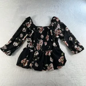 Ember‎ M Medium Top Black Milkmaid Sheer Y2K Whimsigoth Whimsical Fairy Smocked thumbnail 2
