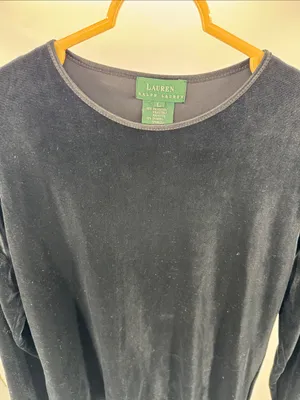 Ralph Lauren Black Women's velvet velour long sleeve Top L casual winter holiday thumbnail 6