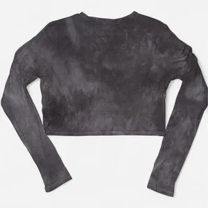 GARAGE Grey Tie-Dye, Ribbed, Cropped Long Sleeve Shirt; size XL thumbnail 6