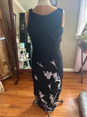 Vintage 1900’s Lola P. Black Beaded Floral Maxi Dress - Sleeveless | Size Large thumbnail 7