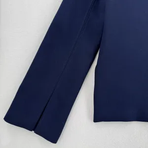 Zara Women M Navy Mock Neck Top Side Buttons Flared Sleeve Quiet Luxury Modern thumbnail 7