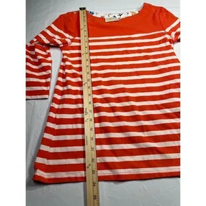 Maeve‎ orange and White Striped 3/4 Sleeve Top Casual Nautical Style XS thumbnail 4