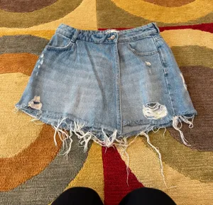 Zara Women Denim Jean Wrap Mini Skort Distressed Back Shorts Size XS thumbnail 1