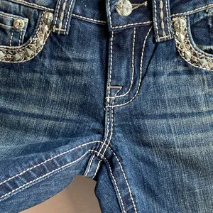 Miss Me Jeans Women's Size 26 boot cut Denim Embellished trim flap‎ Pockets thumbnail 6