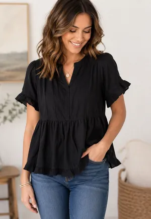 BiBi Black Ruffle Peplum Short thumbnail 1