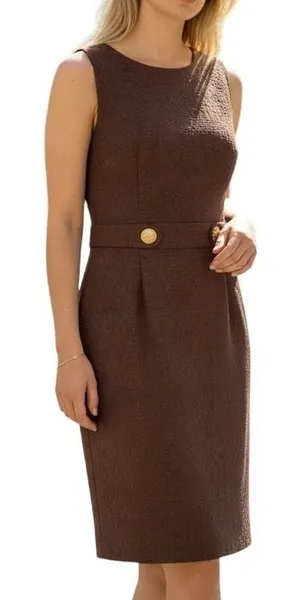 Milly Bark Brown Textured Sheath Dress Womens 8 Gold‎ Button Open Back Mod NWT thumbnail 1