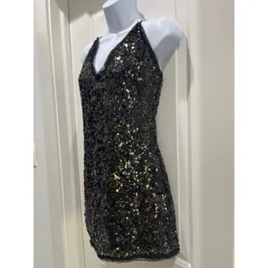 NBD x Revolve Sloan Metallic Black & Gold Sequins Spaghetti Strap Mini Dress M thumbnail 5