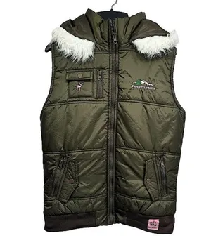 Pennsylvania Embroidered Olive Green Faux Fur Trim Puffer Vest Size Medium thumbnail 1