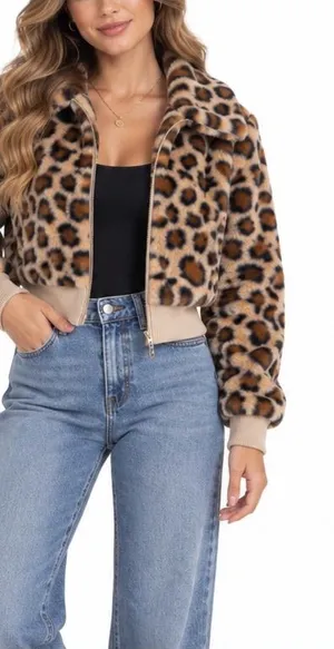 Altar’d State Leopard Faux Fur Jacket XXS Cropped Zip Up Animal Print thumbnail 1